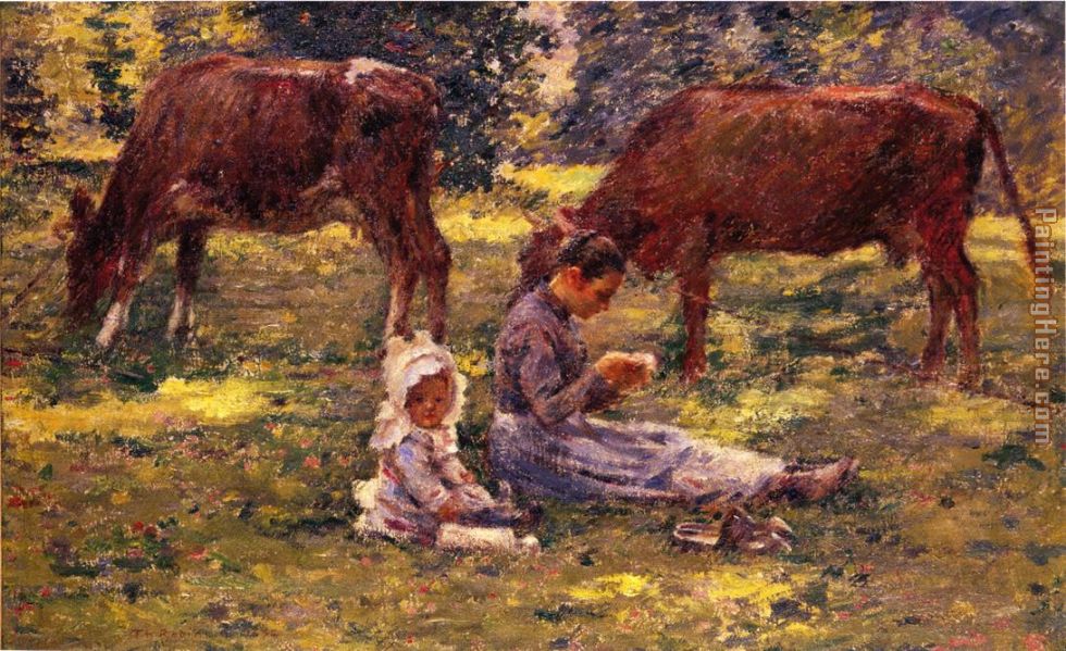 Watching the Cows painting - Theodore Robinson Watching the Cows art painting
